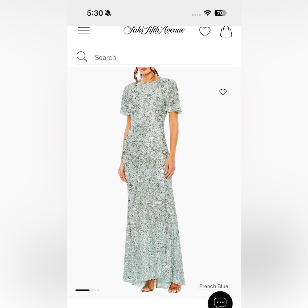 Mac Duggal NWT French Blue Beaded Flutter Sleeve Sequin Maxi Gown Dress Size 12